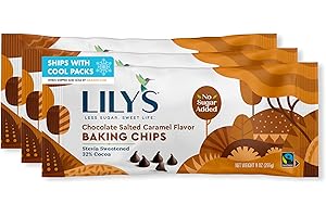 LILY'S Chocolate Style Salted Caramel Flavor, Gluten Free No Sugar Added Baking Chips Bags, 9 Oz (3 Count)