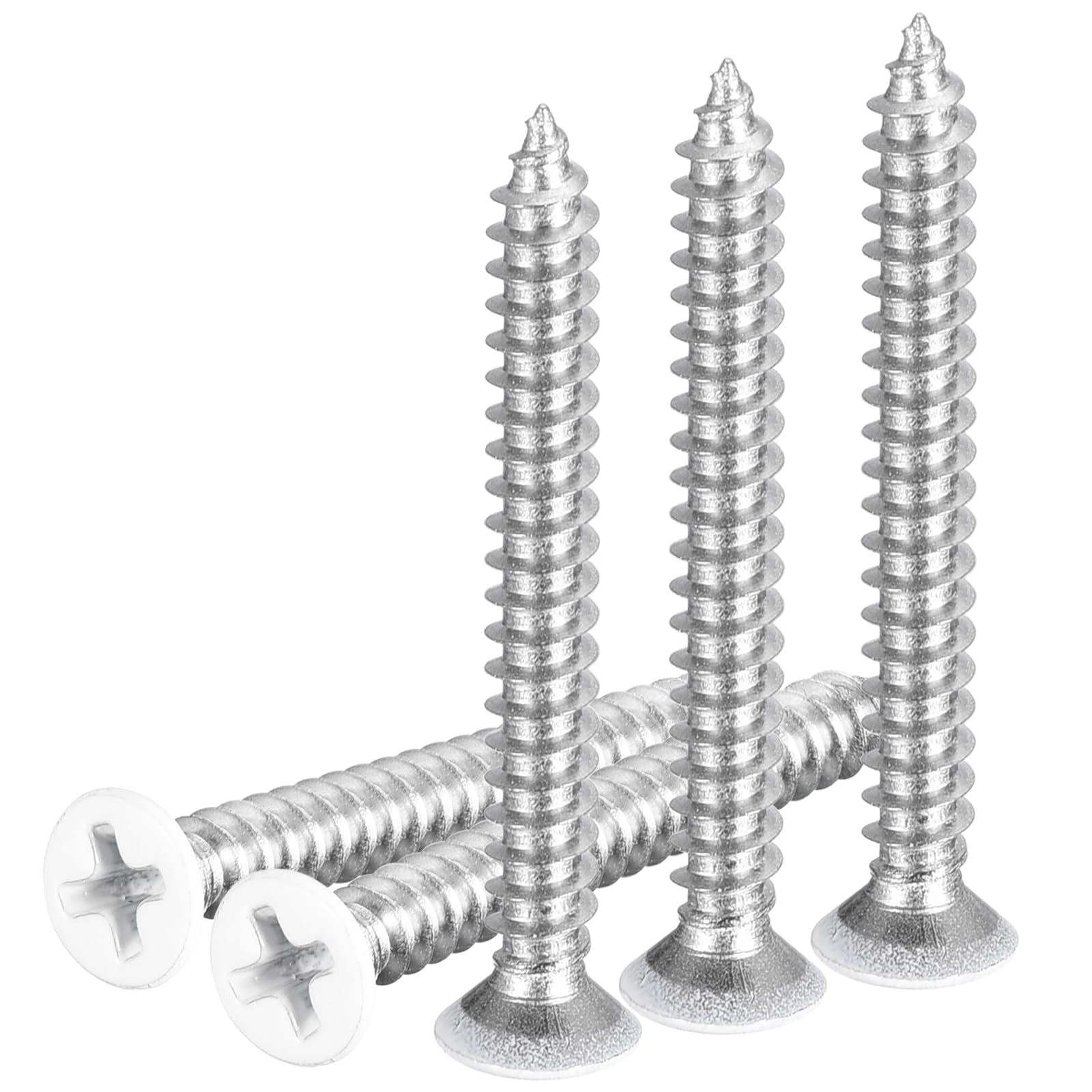 DTGN 50Pcs ST4x35mm Flat Head Wood Screws, 304 Stainless Steel White Phillips Self Tapping Screws - Good for Woodworking, Furniture - White — image 1