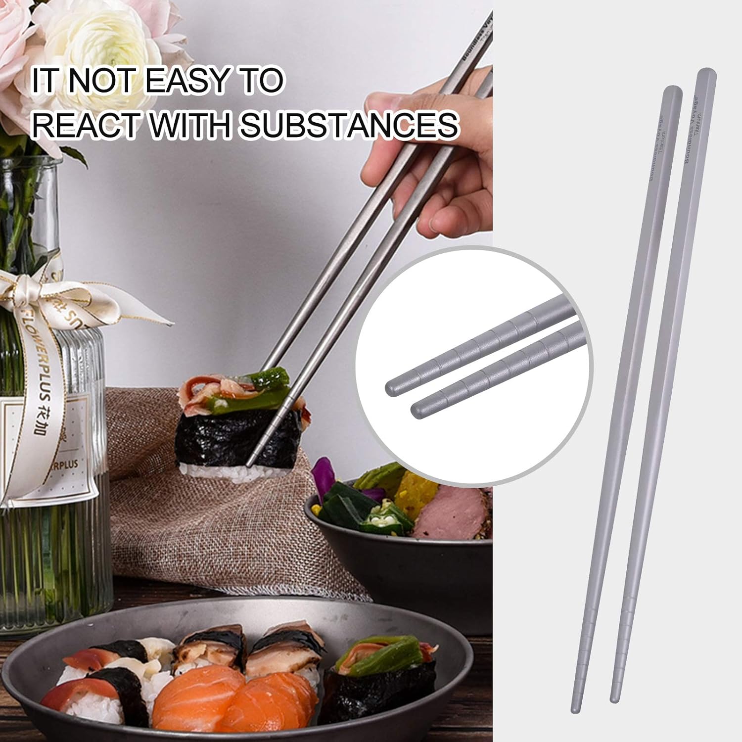 iBasingo Titanium Chopstics 23cm Square Chinese Chopsticks Ultralight Outdoor Camping Cutlery Portable Durable Metal Tableware Ti1001T - Image 4
