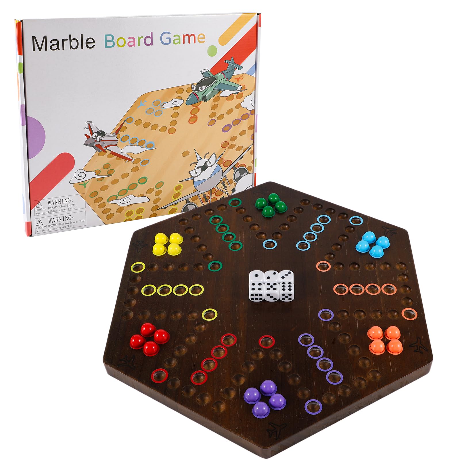 Photo 1 of NRZSSN Wahoo Marble Board Game Thicken Wood 4 and 6 Players Fast Track Board Game 2 Sided Painted Perfect Game for Family Friends Party (Rustic Brown)