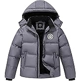 RBYEKP Kids Winter Coat Warm Fleece Thermal Padded Jackets with Detachable Hood Outdoor Puffy Jacket with Zip Pockets