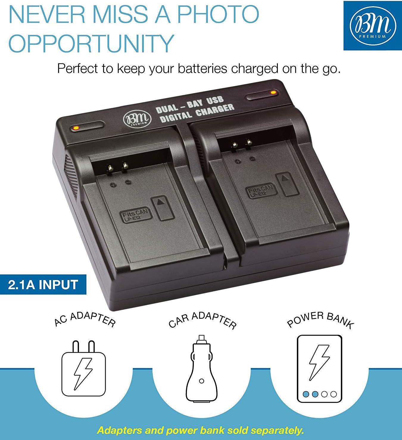 BM Premium 2-Pack of LP-E12 Batteries and USB Dual Battery Charger for Canon SX70 HS, Rebel SL1, EOS-M, EOS M2, EOS M10, EOS M50, EOS M100, EOS M200 Mirrorless Digital Cameras : Camera & Photo