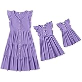IFFEI Matching Family Dresses Cotton Ruffle Decor Mommy and Me Matching Dress