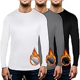 Patelai 3 Pack Thermal Underwear for Men Top Crew Neck Long Sleeve Shirt Fleece Lined Base Layer for Cold Weather
