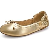 JustFab Women's Shoes Black Flats Shoes Comfortable Ballerina Flats with Bow for Women(Gold,8)