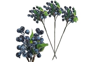 Meiwlong Fake Blueberries Artificial Berry Picks for Decor,Artificial Blueberry Stems for Lifelike Fruits Arrangement Flowers DIY Christmas Wedding Crafts-3 Pack