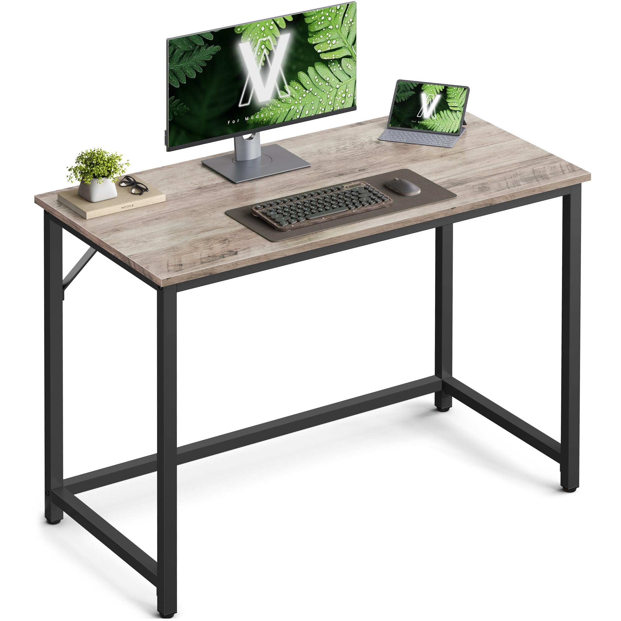 VASAGLE Computer Desk, Gaming Desk, Home Office Desk, for Small Spaces, 19.7 x 39.4 x 29.9 Inches, Industrial Style, Metal Frame, Greige and Black ULWD041B02