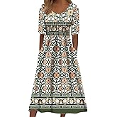 Kubsid Womens Boho Dress Summer Casual 2026 Short Sleeve Loose Fit Floral Maxi Dress Flowy Beach Vintage Sundress