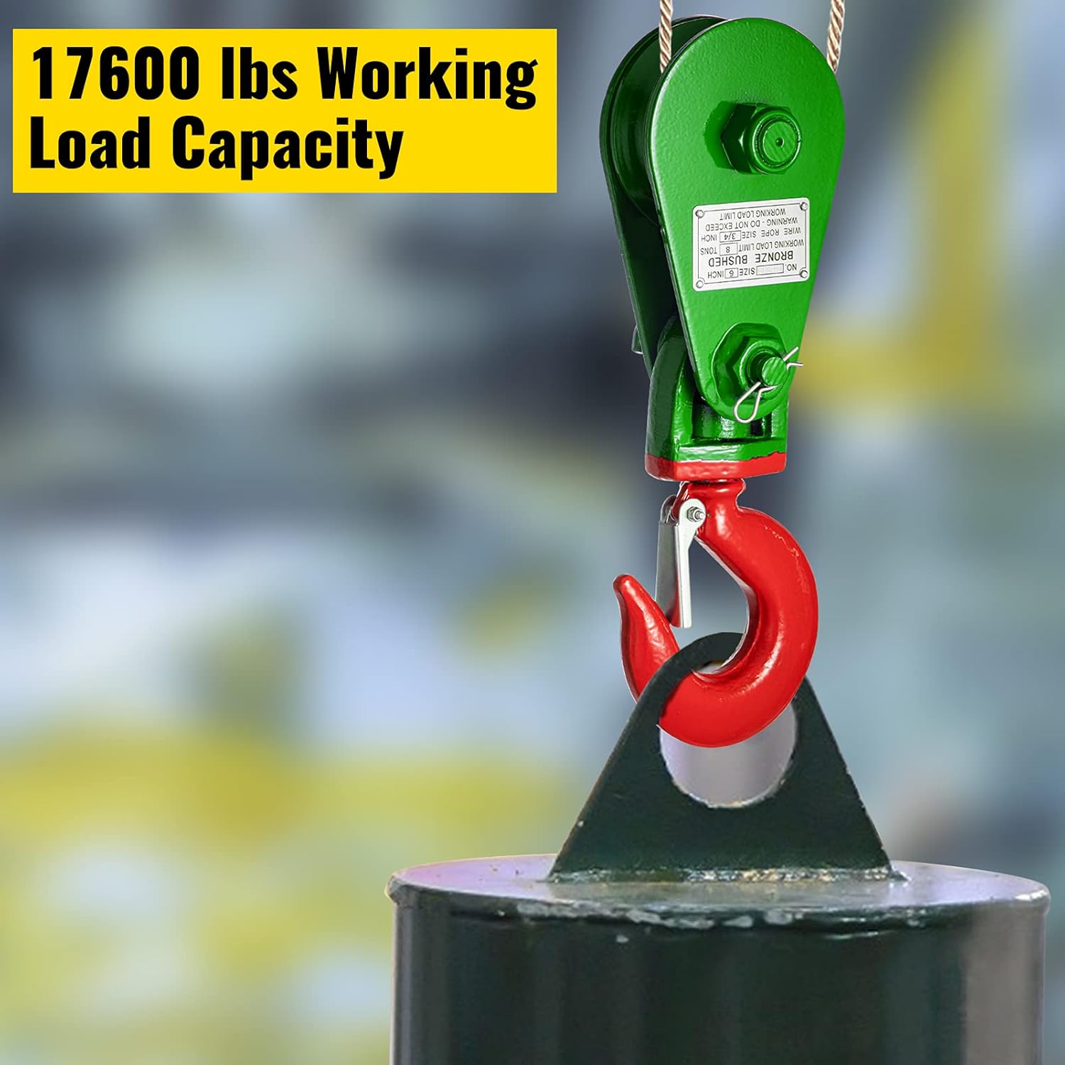 VEVOR 8ton Snatch Block with Hook, 17600 lbs Capacity Snatch Rigging Block, 6'' Single Sheave Block w/Swivel Hook and Latch, Fit 3/4'' Wire Cable Heavy Duty for Wrecker Roll Back Recovery Pulling: Industrial & Scientific