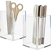 NIUBEE Acrylic Pen Holder 2 Pack,Clear Desktop Pencil Cup Stationery Organizer for Office Desk Accessory