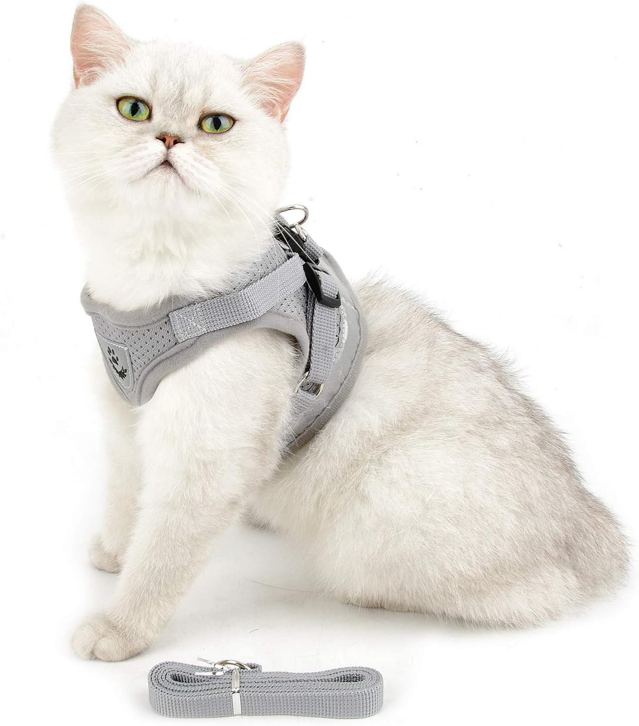 SMALLLEE_LUCKY_STORE Soft Mesh Refective Cat Harness and Lead Set Escape Proof Adjustable No Pull Choke Safe Walking Jacket for Small Dogs Puppy Kitten,Grey Small - Image 4