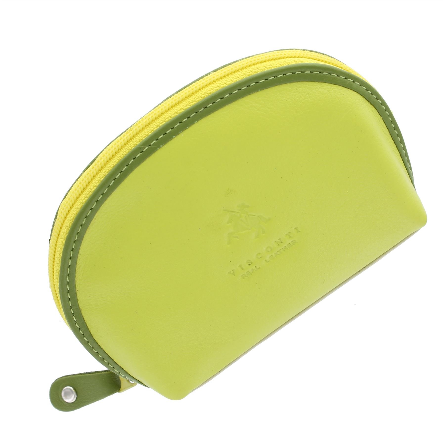 Visconti Rainbow Collection Zip Top Leather Malay Coin Purse with Keyring RB63 Lime Multi