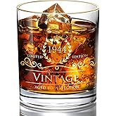 Lovinpro 1944 81st Birthday Gifts for Men/Dad/Son, Vintage Unfading 24K Gold Hand Crafted Old Fashioned Whiskey Glasses, Perfect for Gift and Home Use - 10 oz Bourbon Scotch, Party Decorations