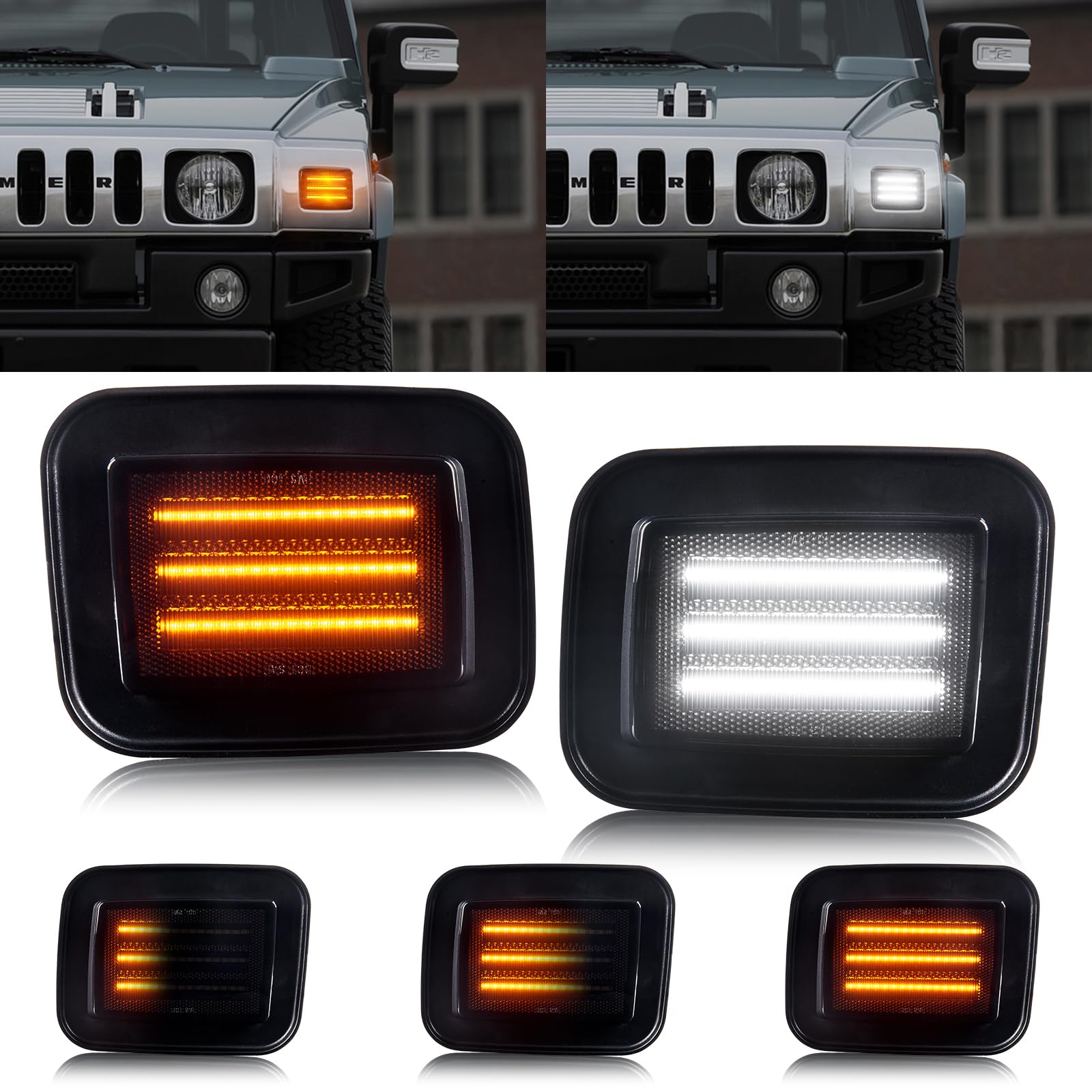 Photo 1 of Gempro Led Sequential Amber Front Turn Signal Side Marker Lights White Parking Lamps for Hummer H2 2003-2009, 2PCS Smoked Len