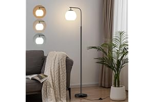 FIGDIFOR Floor Lamps for Living Room, 3 Color Temperature Bedroom Standing Lamps with Shatter-Resistant Shade, Modern Stand Up Lamp Office Floor Lamps for Bedroom Kids Room Reading Room, Black