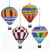 Kurt Adler Festive Hot Air Balloons Holiday Ornaments Set of 4 Painted Tin