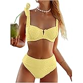 SOLY HUX Women's High Waisted Bathing Suit Tie Shoulder Underwire Summer Swimsuit Bikini Set