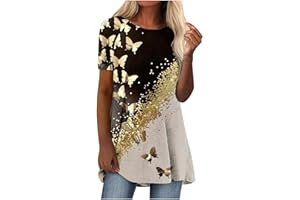 LEODYE Womens Tops Dressy Casual Short Sleeve Summer Tops Vintage Flower Print Tshirts Trendy Round Neck Tshirts Tunic Tops