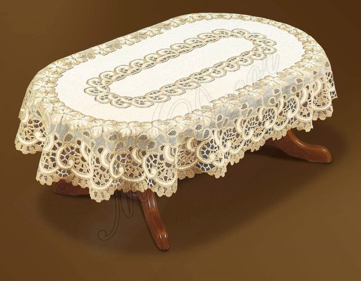 Tischdecken Oval lace cream/dark gold Tablecloth NEW 51" x 71" perfect