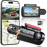 Juscar 2.5K+1080P Dual Dash Cam Front and Inside, WiFi & GPS Dash Camera for Cars with 32G Card, IR Night Vision, 3" IPS Scre