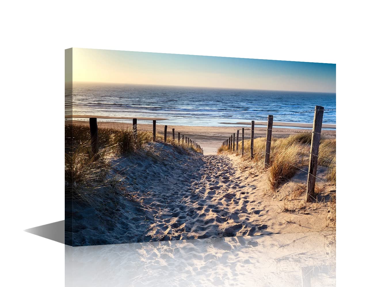 1 Piese Canvas Wall Art Sand Path to North Sea Coast at Sunset Holland Landscape Painting Seaside Picture for Living Room Bedroom Home Decor Framed Ready to Hang 12x18in — image 1