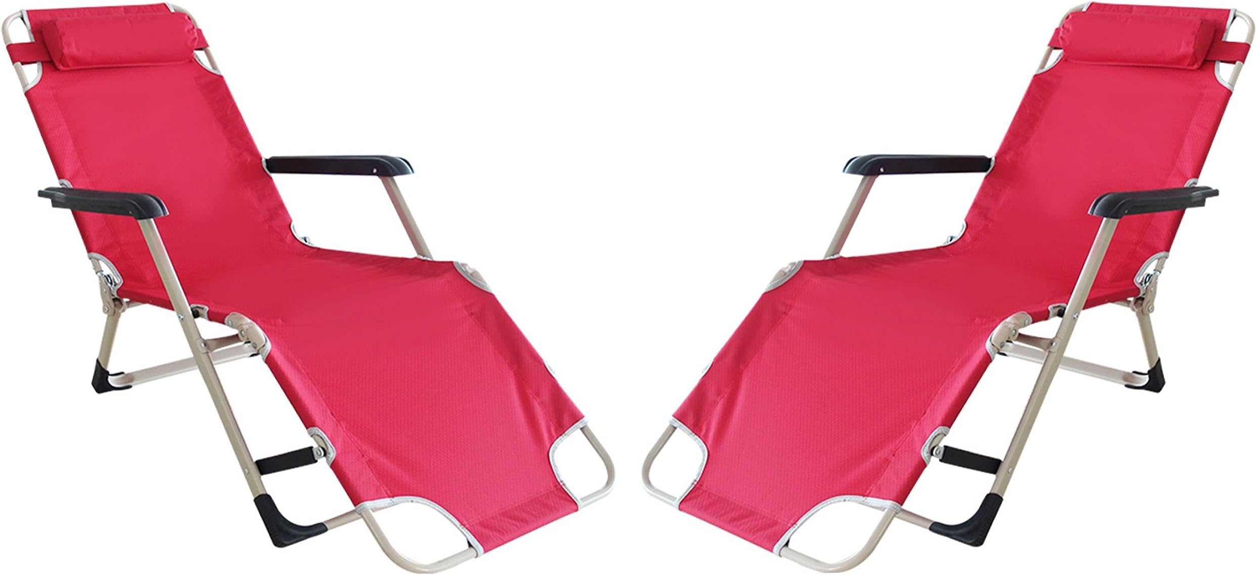 OAKVILLE FURNITURE Outdoor 5-Level Adjustable Zero Gravity Lounge Chair Recliner Patio Pool Portable 2 Pack (Red)