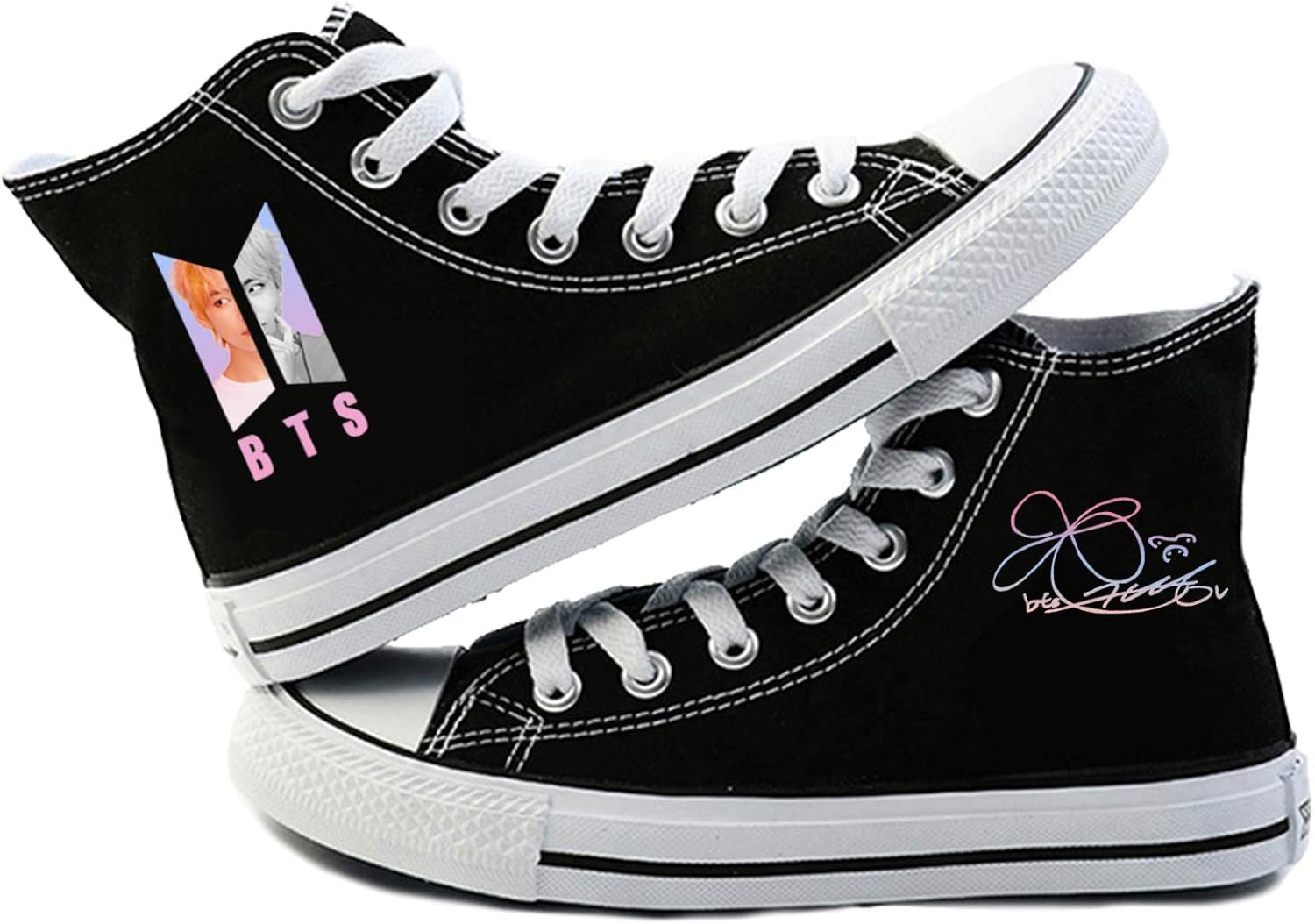 DHSPKN Kpop Shoes High Top Sneakers Jungkook Jimin Suga V Rap Monster Signature Canvas Shoes : Clothing