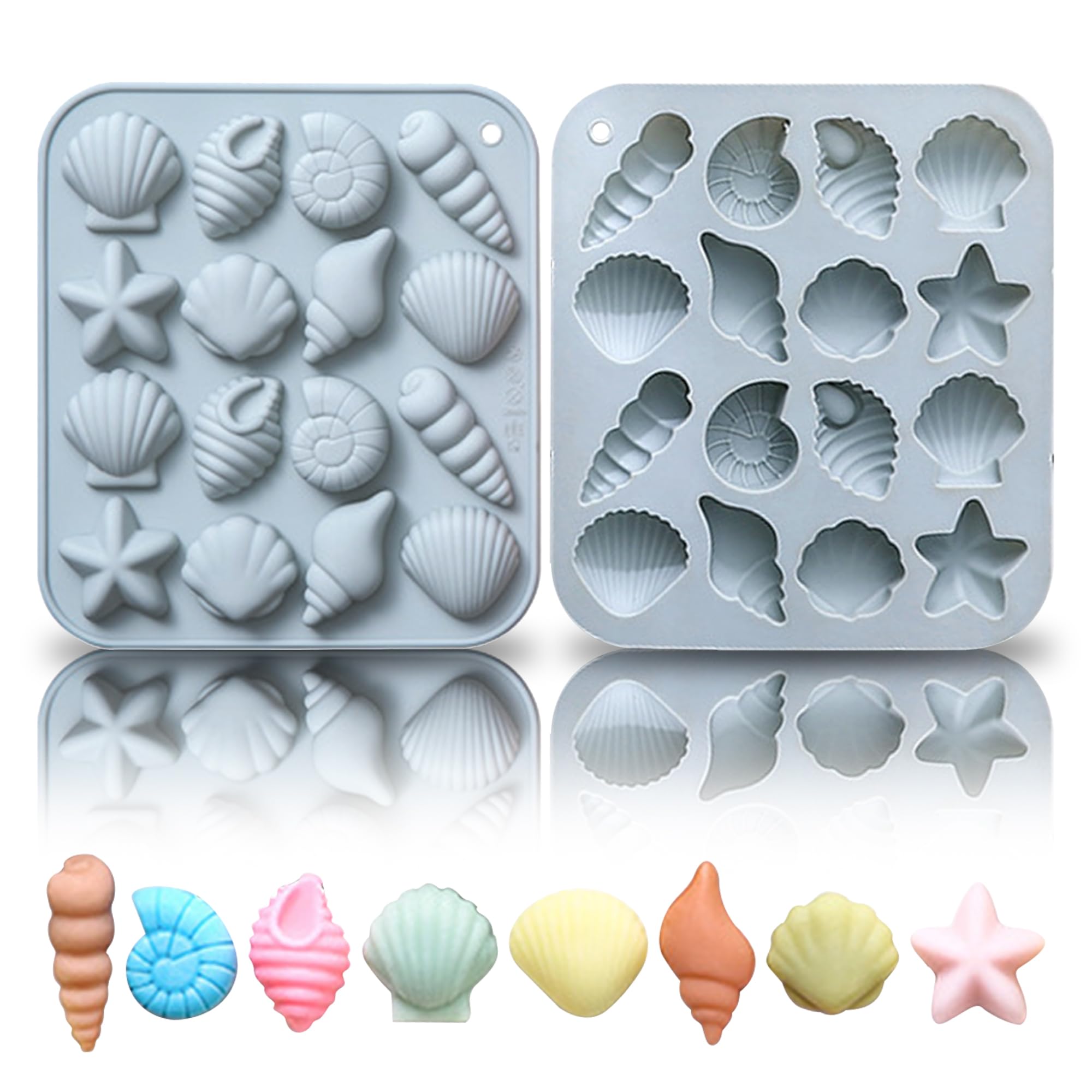 Photo 1 of 1Pack Seashell Silicone Mold for Fondant & Candy,Marine Theme Cake Silicone Mold,Seashell Conch Starfish Baking Molds for DIY Beach Theme Cake Decoration Chocolate Candy Polymer Clay Craft Making,Blue