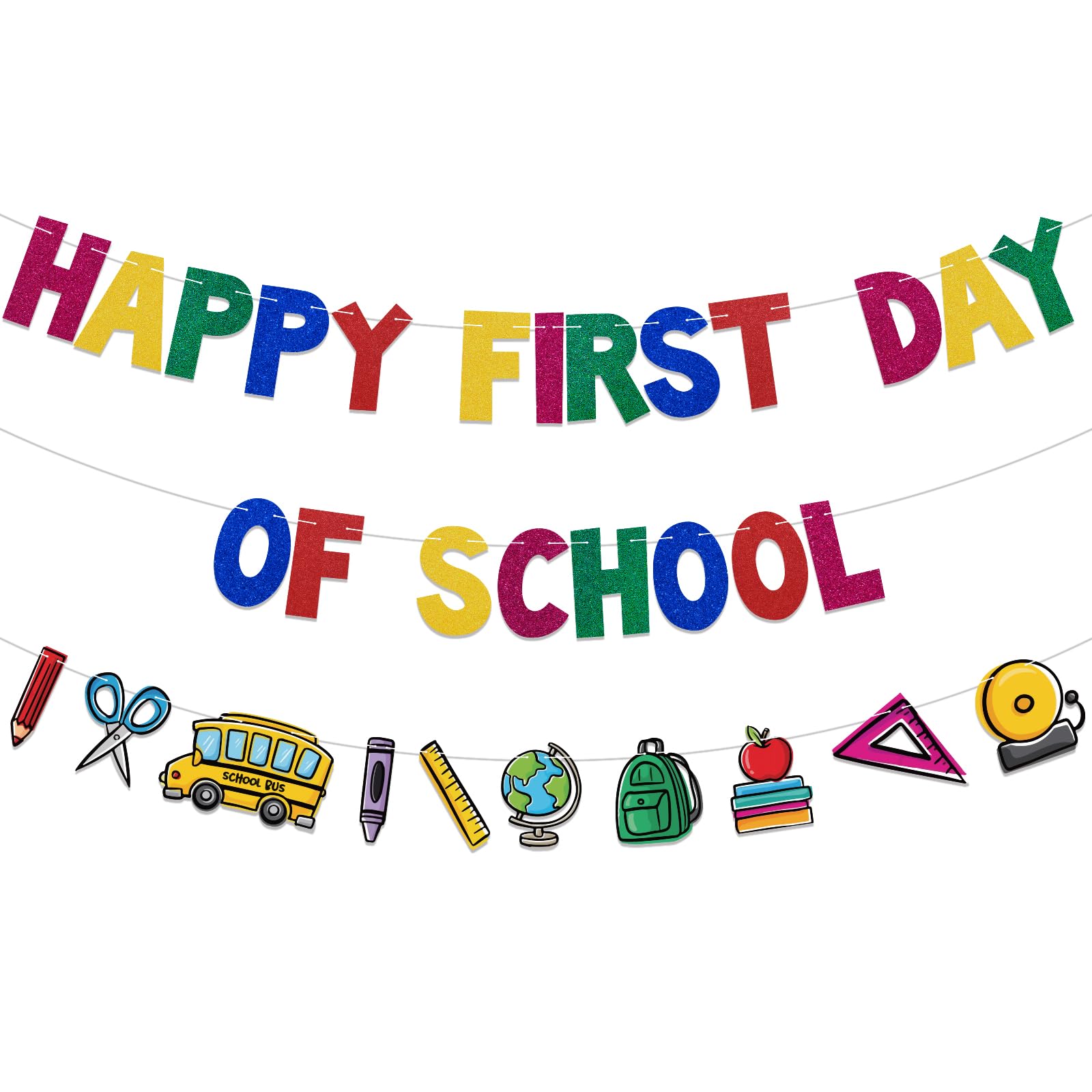 Photo 1 of Happy First Day of School Banner, Pre-strung, Back to School Decorations, Back to School Garland, Classroom Teacher Office School Decorations