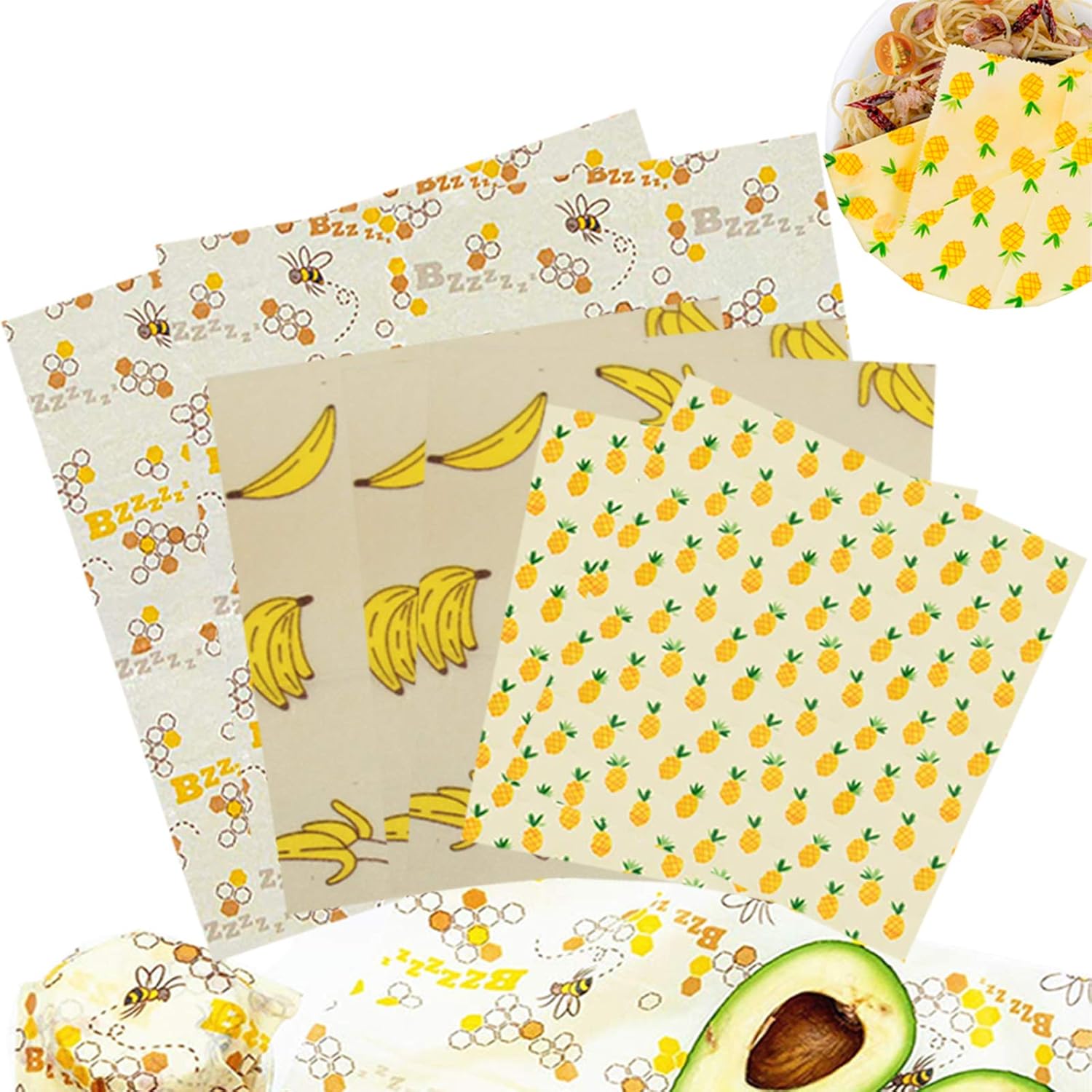 DANIVE Beeswax Food Wrap - Reusable Eco-friendly Bees Wrap, Organic Biodegradable Beeswax Wraps for Food & Bowls, Zero Waste Food Storage Wrap - 7 Packs, 3 Sizes