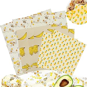 DANIVE Beeswax Food Wrap - Reusable Eco-friendly Bees Wrap, Organic Biodegradable Beeswax Wraps for Food & Bowls, Zero Waste Food Storage Wrap - 7 Packs, 3 Sizes