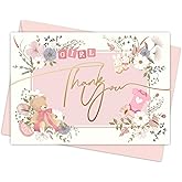 Honeyplum Baby Shower Thank You Cards For Girl With Gold Foil Text - Bulk Set of 48 Cards With Matching Pink Envelopes - 3.5 x 5 Inches