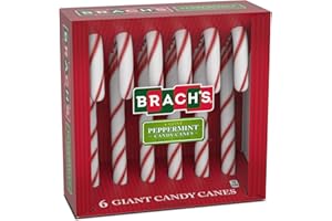 Brach's Red & White Giant Peppermint Canes, Christmas Candy, Stocking Stuffers for Kids, Holiday Classic, 6 Count, 15 Oz Box