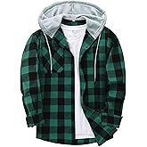 ZITY Men's Flannel Hoodie Shirts Casual Button Down Plaid Shirt Jackets for Men Long Sleeve Stylish Hooded with Pocket