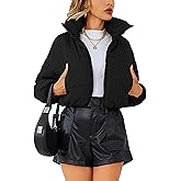 Lumister Womens Lightweight Quilted Jacket Long Sleeve Stand Collar Zipper Cropped Puffer Jacket Coat