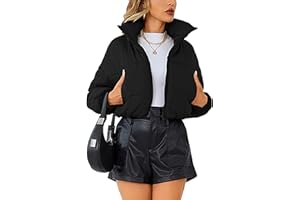 Lumister Womens Lightweight Quilted Jacket Long Sleeve Stand Collar Zipper Cropped Puffer Jacket Coat