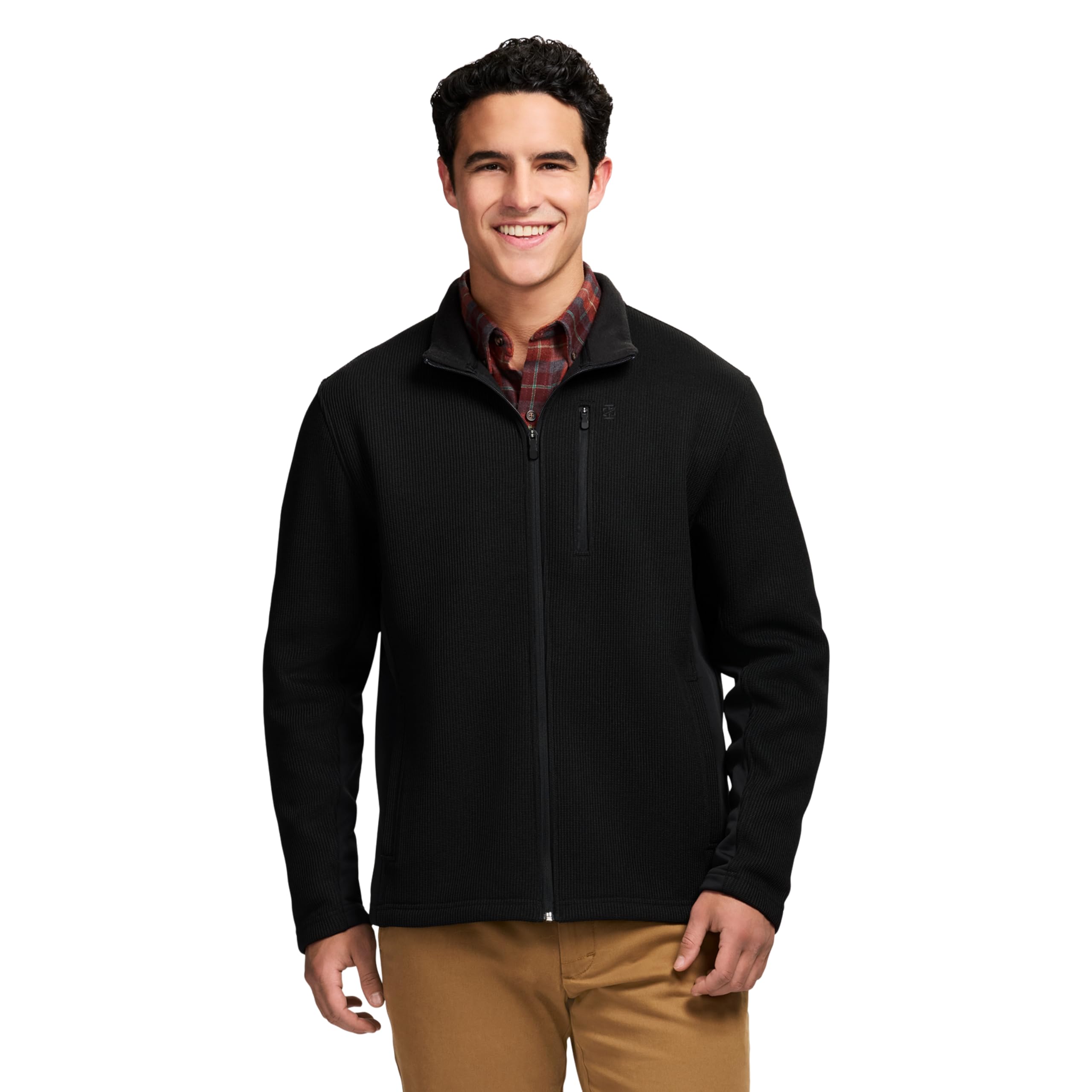 IZOD Men’s Shaker Fleece Full Zip Jacket, Classic Solid Black, Medium