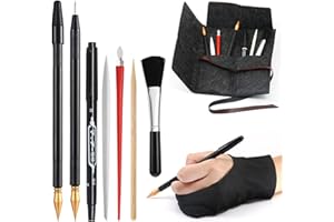 VTEAS 9 Pcs Scratch Art Tools Set, Scratching Drawing Tools : Artist Glove, Tools Bag, Scratch Coloring Pens, Plastic Pens, Wooden Stylus, Scraper, Repair Pen, Clean Brush for Adults & Kids Painting Paper