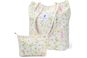 Yonsya Corduroy Tote Bags, Travel Shoulder Beach Bag with Makeup Bag for Women Work Lunch Grocery Shopping Shopper Handbags