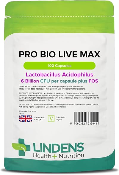 Lindens Pro Bio Live Max 6 Billion CFU Capsules 100 Vegan UK Made