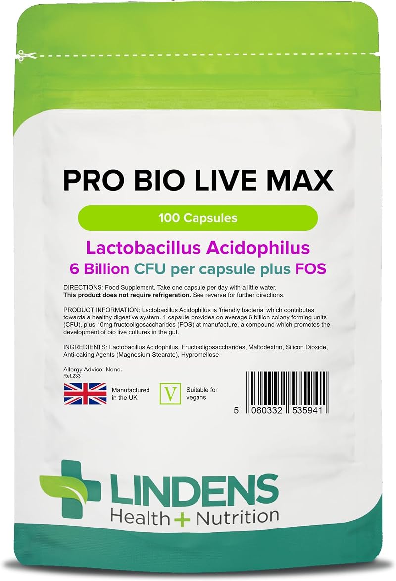 Lindens Pro Bio Live Max 6 Billion CFU Capsules 100 Vegan UK Made