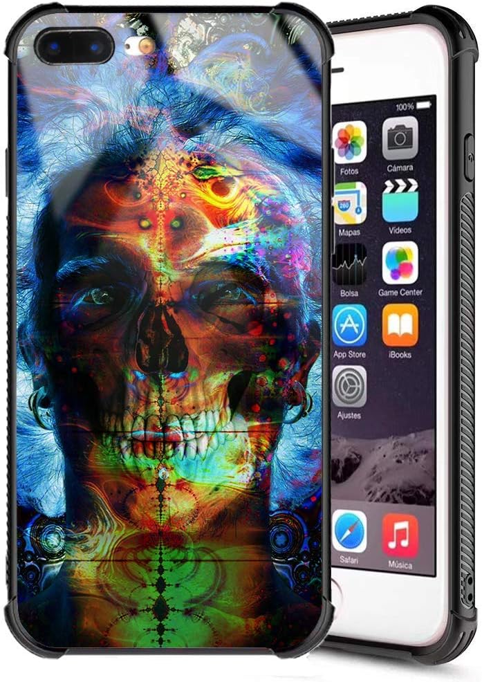 XanaduC iPhone 7 Plus Case,Cool Skull for Boys Men iPhone 8 Plus Case Blue Slim Fit Tempered Glass Back Cover and Soft Silicone Shockproof Bumper Protective Case for iPhone 7 Plus/8 Plus 5.5inch