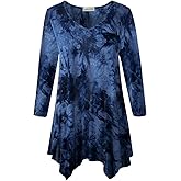 LARACE Plus Size Tops for Women Tunic Asymmetrical Dress Shirts 3/4 Sleeve V Neck Flowy Ladies Clothes for Leggings