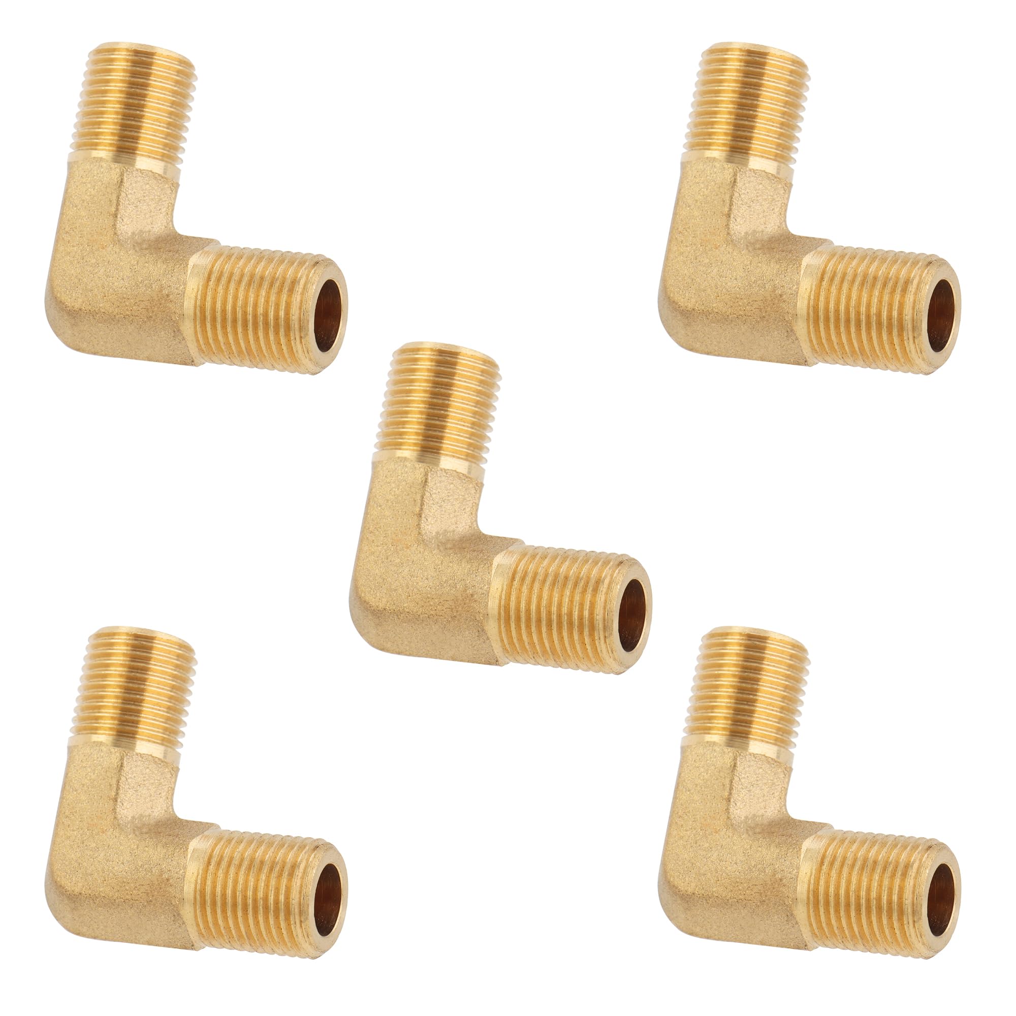 LTWFITTING 1/8-Inch BSPT Brass Pipe 90 Degree Male Elbow Fitting for Water Fuel (Pack of 5)