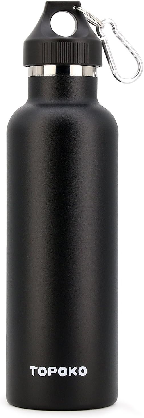 TOPOKO Colored Non-Rusty Stainless Steel Vacuum Water Bottle Double Wall Insulated Thermos, Sports Hike Travel, Leak Proof, BPA Free, 25 oz, Grey (Black)