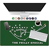 French KOKO Large Philadelphia Football Desk Mat 36" x 16.5" – XL Desk Pad Mat Featuring The Philly Special Play, Oversized Mouse Pad Protector, for Men, Teen Boys, Dad, Office