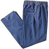 Ylingjun Mens Elastic Waist Jeans Casual Loose Fit Pull On Jeans Denim Pants