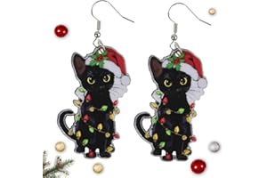 Artlunar Christmas Earrings, Christmas Accessories For Women - Holiday Drop Earrings - Jingle Bell/Black Cat/Christmas Sock