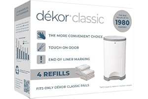 Dekor Classic Diaper Pail Refills | Most Economical Refill System | Quick & Easy to Replace | No Preset Bag Size – Use Only W