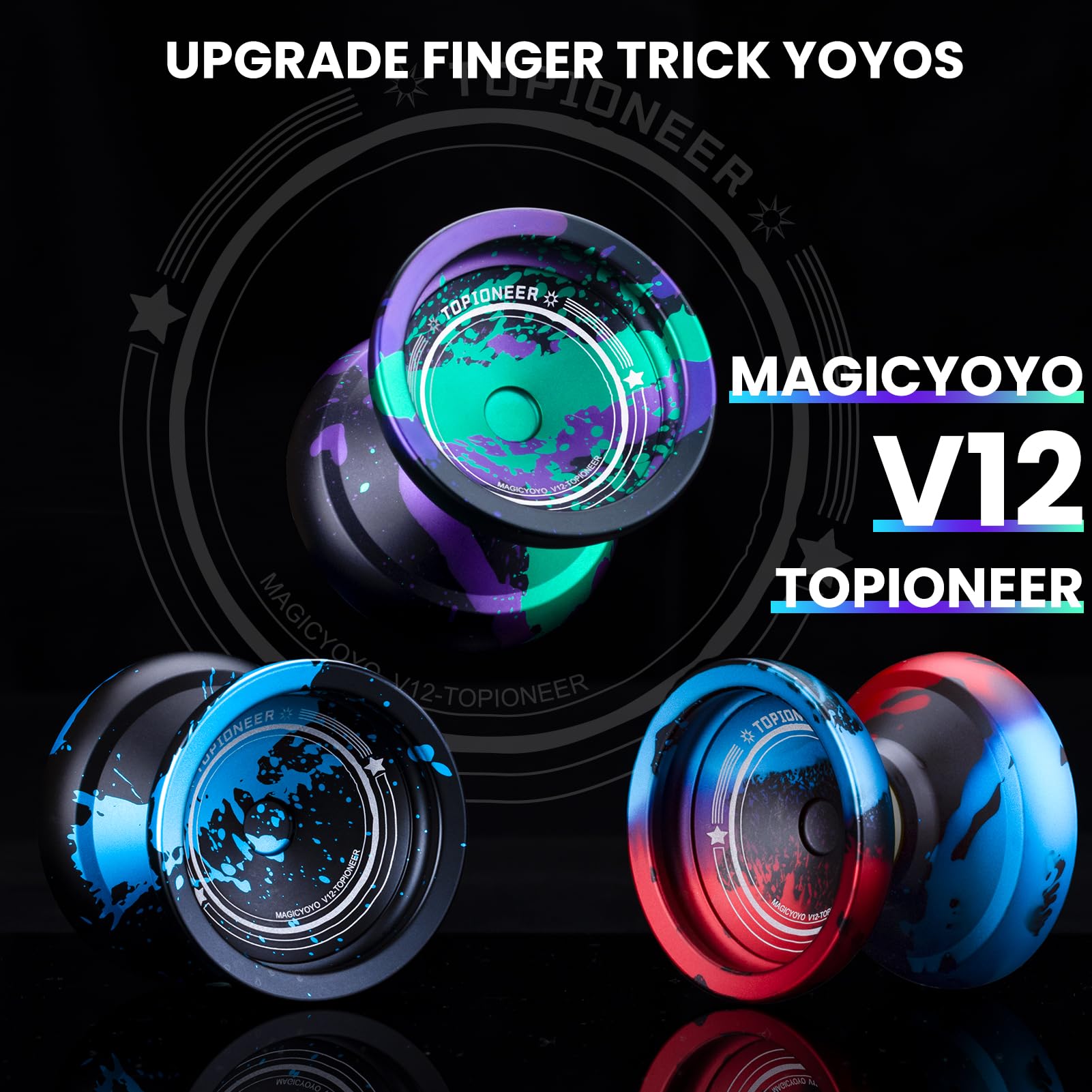 MAGICYOYO V12 Finger Spin Yoyo - Professional Responsive & Unresponsive Yoyo for Kids & Adults, 12 Strings & Accessory Kit - Black, Green, Purple